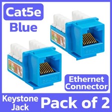 2 Pack Cat5e Keystone Jack Blue Ethernet Jack Lan Network Connector RJ45 Coupler picture