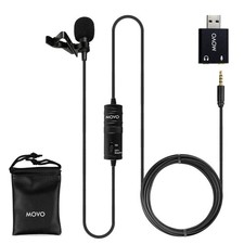Movo LV1-USB Lavalier Microphone for Camera, Lapel iPhone and black picture