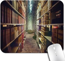 Vintage Bookshelf Mouse Pad, Abstract Library in Forest Fantasy Desk Mat | picture