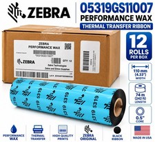 Zebra 05319GS11007 5319 Performance Wax Thermal Transfer Ribbon 12 Rolls NEW picture