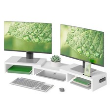 BONTEC Dual Monitor Stand Riser, Adjustable Length & Swivel Angle, White picture
