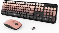 Wireless Keyboard and Mouse Combo 104 Keys Colorful Retro Typewriter Style picture
