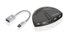 IOGEAR 4 Port USB 2.0 Printer Switch Kit Manual Auto Print USB C Adapter Black picture
