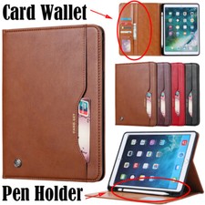 For iPad 5/6/7/8/9/10th Gen Air Pro 11 12.9 Case Leather Wallet Cover w/Pen Slot picture