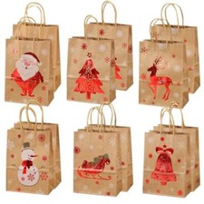  Christmas Gift Bags with Handles 12 Packs Christmas Kraft Paper Bags 8 x 6  picture