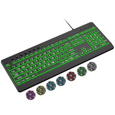 Large Print Backlit Wired Keyboard, Light Up USB Keyboard with 7-Colors Backl... picture
