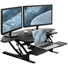 VIVO Black Corner Height Adjustable Cubicle Sit to Standing Tabletop Desk Riser picture
