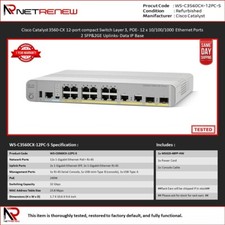 Cisco WS-C3560CX-12PC-S Catalyst 3560CX 12x 1GB PoE+ RJ45 2x SFP 2x RJ-45 Switch picture