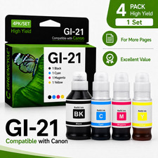 GREENCYCLE 4-Pack GI-21 GI21 Value Pack Ink Bottles for Canon PIXMA G3270/G3260 picture