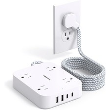 10 Ft Extension Cord Hanycony Ultra Thin Flat Power Strip 4 Outlets 4 Usb Ports picture