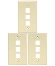 3x Ivory 3Port/Hole RJ45 Keystone Jack Insert Wall Plate Smooth Faceplate 1-Gang picture