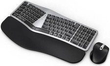 Ergonomic Wireless Keyboard Mouse Combo, EDJO Bluetooth/2.4G Dual Channel,sliver picture