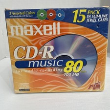 Maxell CD-R Music 80 Min 700MB 15 Pack Slimline Jewel Cases Blank Discs NEW picture
