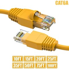 10-100FT Cat6A RJ45 Network Ethernet UTP Patch Cable Cord Copper Wire Yellow LOT picture