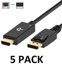 Rankie DisplayPort DP to HDMI Cable, 4K, 6 Feet, Black 24k plated 5 PACK picture