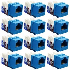 12 Pcs Cat5E RJ45 Ethernet LAN Network Keystone Jack 110 Punch Down Snap-in Blue picture