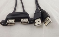 1x Dual USB 2.0 Male to Female Extension Cable with Screw Panel Mount Holes 25cm picture