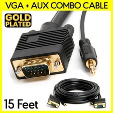 15 Feet VGA Cable with AUX SVGA + 3.5mm Monitor Cord Super VGA Audio Video Cable picture