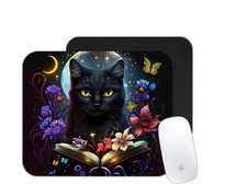 Witchy Black Cat Mouse Pad | Halloween Spell Book Desk Mat picture