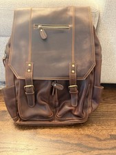 Genuine Leather Laptop Backpack Men Vintage Travel Rucksack Luxury Brown Bag picture