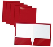 2 Pocket Glossy Laminated RED Paper Folders, Letter Size, Red Paper Portfolios picture