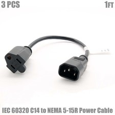 3x 1FT 18/3 Power Cord Cable IEC 60320 C14 to NEMA 5-15R 18AWG 3-Prong SVT Black picture