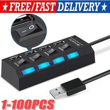 USB Hub 7 Port On/Off Switch High Speed Splitter AC Adapter Cable PC Laptop Lot picture
