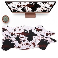 Large Cow Print Desk Mat Cowhide Leather Gaming Mouse Pad 31.5x15.8 Inch picture