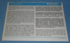 Circa 1983 Apple Hardware Product Limited Warranty Card picture