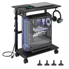 2-Tier Computer Tower Stand with Power Outlet, Height Adjustable PC Tower Stand picture