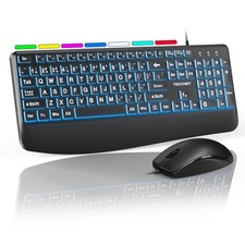 TECKNET Wired Keyboard and Mouse Combo, 7 Color Backlit Large Print Ergonomic... picture