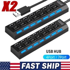 2Pcs USB Hub 7 Port On/Off Switch High Speed Splitter AC Adapter Cable PC Laptop picture