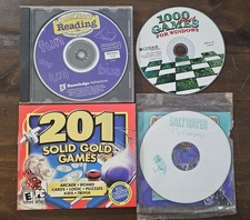 4 X PC CD ROMS Jumpstart, 1000 Best Games, Saltwater Fly Fishing, 201 Gold Games picture