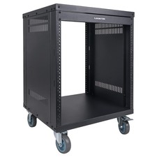 12U Universal Steel Rack, w/ 3 Locking Casters, Vented Side Panels for Audio Vid picture