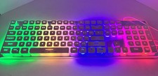 Rainbow LED Light Up Gaming Membrane Wired Keyboard White and Metal Glow Langtu  picture