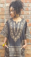 Black and Gold Traditional African Print Dashiki Shirt-DP3764W | African Fashion picture