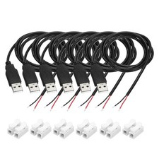 6Pcs USB Plug Pigtail, 1M/3.2FT Male 22 AWG 5V 3A with Wire Connector, Black picture