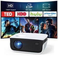 Mini Projector, NICPOW Upgrade Portable Outdoor Movie 7500L, Black & White picture