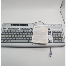 HP Multimedia Keyboard 5187-7583 Silver Gray PS/2 Wired Media Controls Vintage picture