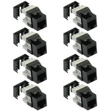 8x Cat6 RJ45 Ethernet LAN Network Keystone Jack 180° Degree 110 Punch Down Black picture