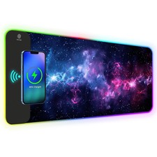 AIMSA RGB Gaming Mouse Pad Large 14 LED Light Modes Blue Purple Cosmic Nebula picture