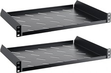 2 PCS Black 1U Server Rack Shelf 12 Inch Depth Vented Mount 19 Inch 44lb picture