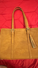 ECOSUSI NWOT, Brown Faux Leather 15in Laptop Tote, Padded Zipper, Shoulder Strap picture