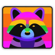 Rainbow Raccoon Gaming Mouse Pad | Colorful Neon Animal Desk Mat picture