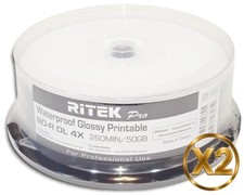 50-Pak RITEK PRO Waterproof GLOSSY White Inkjet Hub 50GB 4X Blu-ray BD-R DL picture