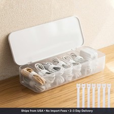 Cable Organizer Storage Box with 7 Wire Ties,Desktop Cable Management Box with L picture