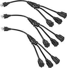 18 Inch Heavy Duty 3 Way Power Cord Splitter Pack Of 3 Sjtw 16Awg Black 125V picture