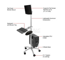 Global Industrial 607300 Mobile Computer Workstation VESA Monitor Cart Stand picture