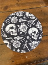 Round Skull Rose Skeleton Mouse Pad Black White Gothic Floral Desk Mat picture