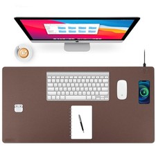 ACOOFCGOU Wireless Charging Desk Mat Mouse Pad Brown-R 36x17 inch picture